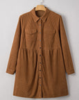 Plus Size Corduroy Button-Up Collared Shirt Dress
