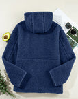 Solid Fleece Zip-Up Drawstring Pocketed Hooded Jacket
