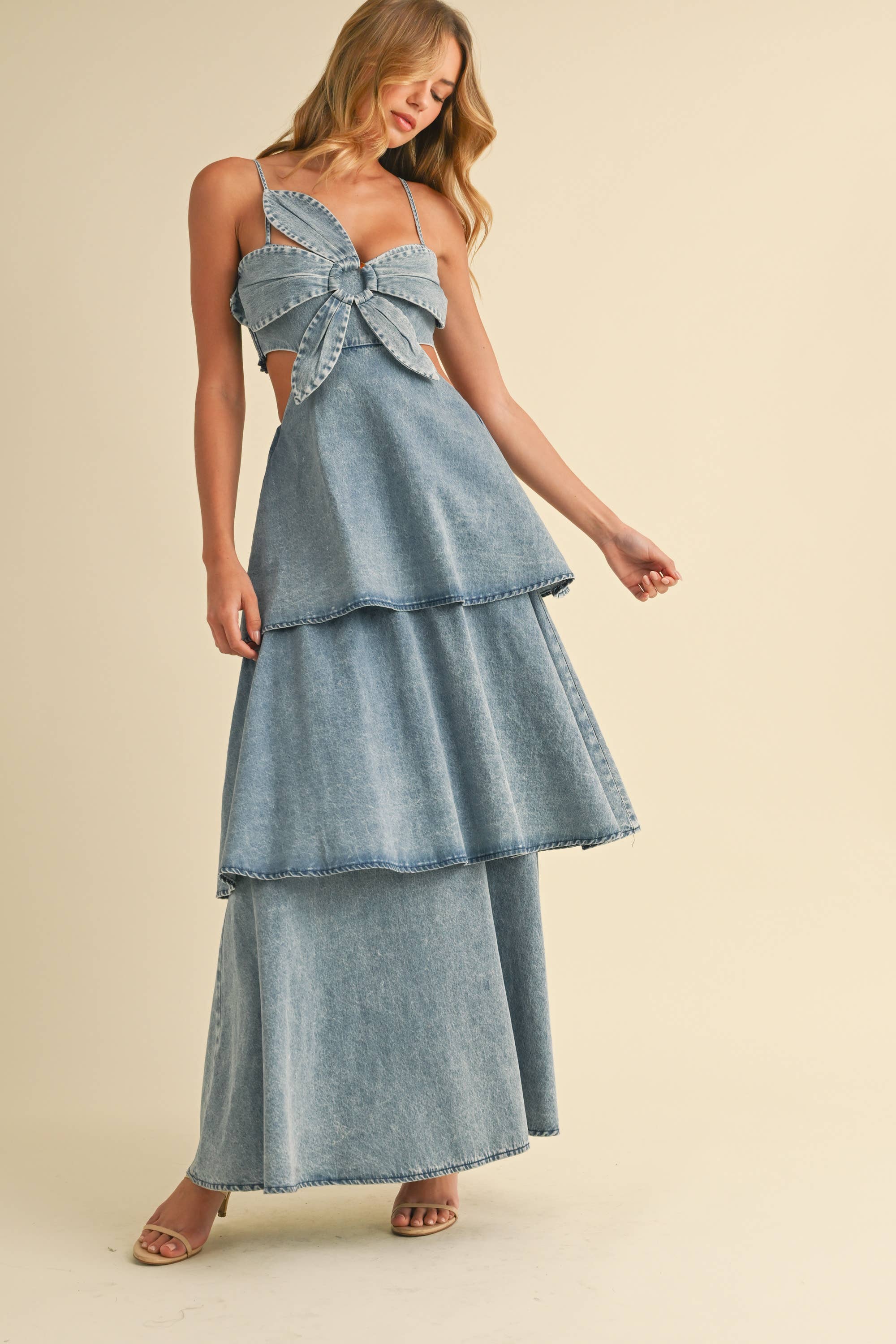 DENIM FLOWER MAXI DRESS