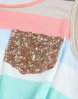 Skyla Sequin Pocket Patchwork Striped Tank Top