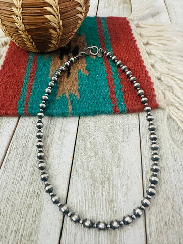 Navajo Sterling Silver Pearl 14” Beaded Necklace