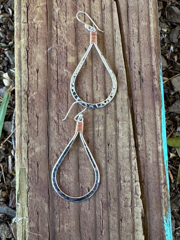 HAMMERED TEARDROP EARRING W/ COPPER WRAP