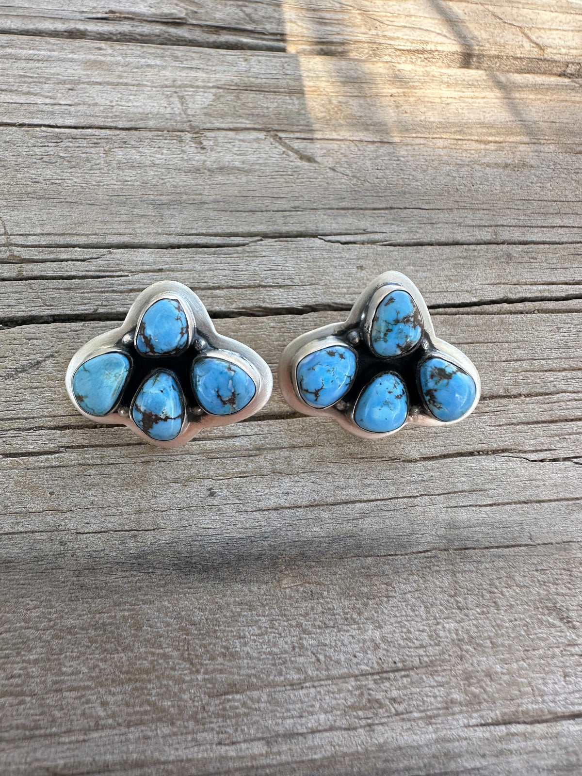 Handmade The Sunny Golden Hills Turquoise Sterling Silver Post Earrings