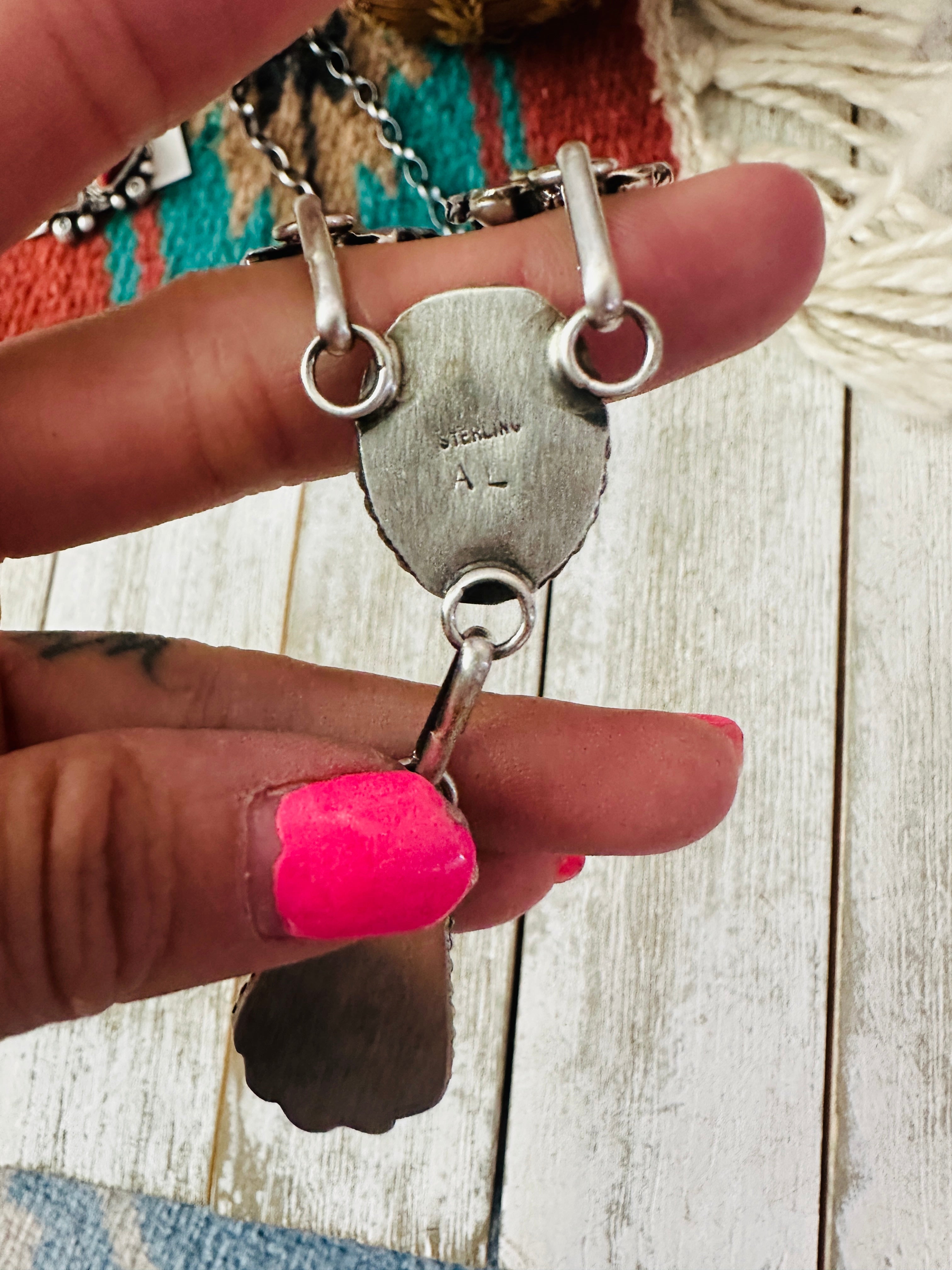 Navajo Rose Dahlia & Sterling Silver Necklace and Earring Set