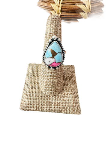 Navajo Sterling Silver & Cotton Candy Teardrop Adjustable Ring