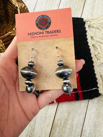 Navajo Sterling Silver Pearl Beaded Blossom Dangle Earrings