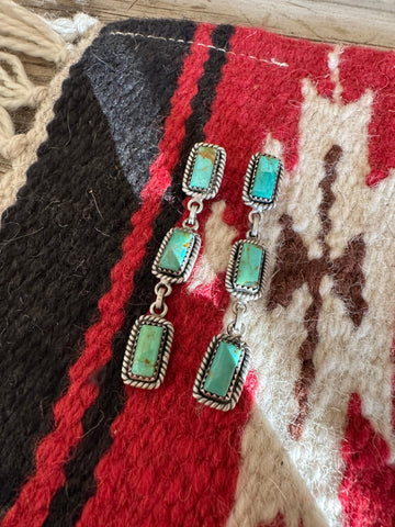 3 Stone Handmade Natural Turquoise and Sterling Silver Dangles