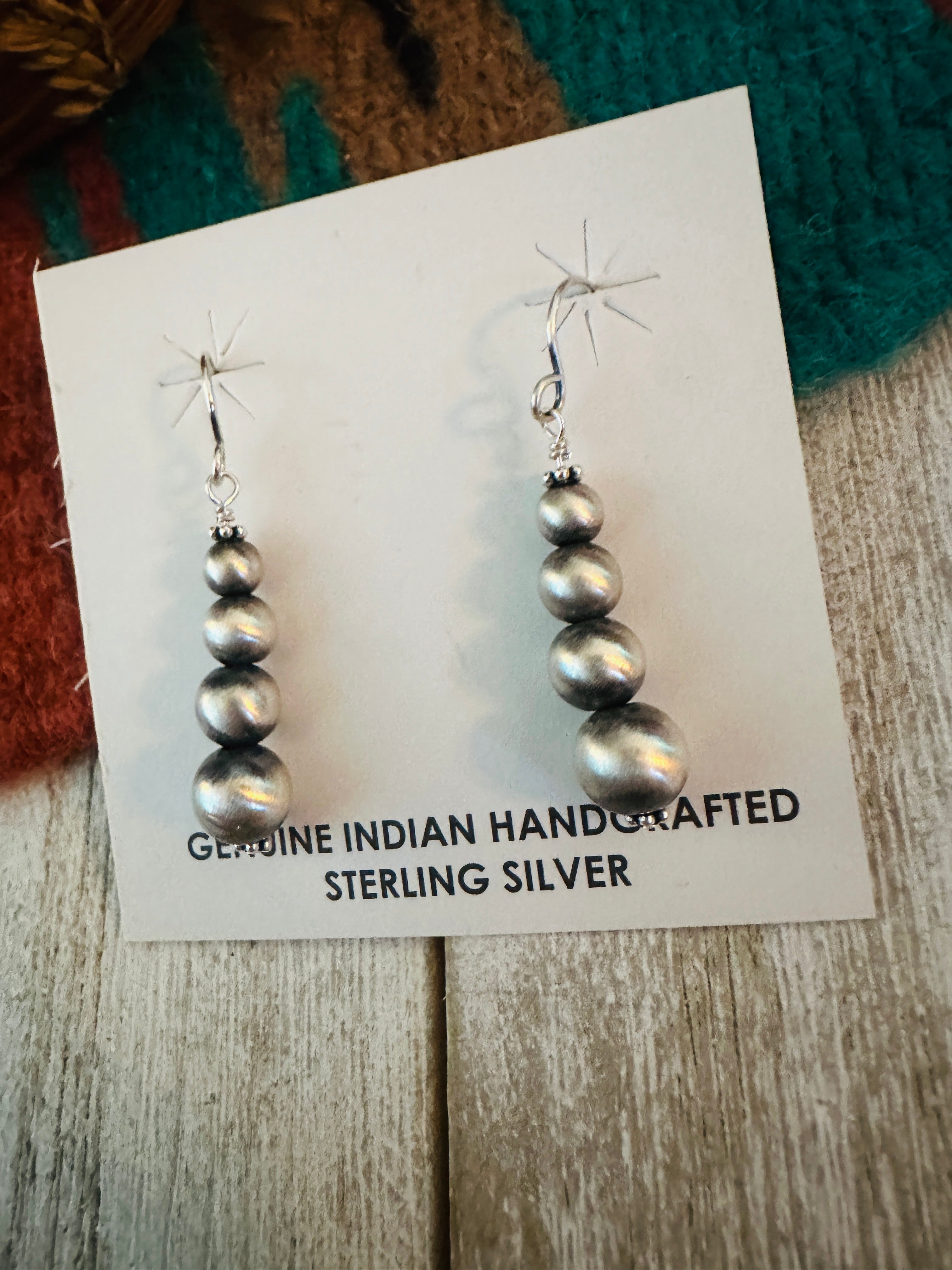 Navajo Sterling Silver Pearl Graduated Beaded Dangle Earrings