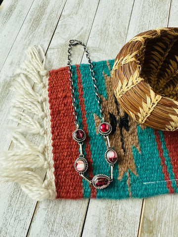 Navajo Rose Dahlia & Sterling Silver Necklace