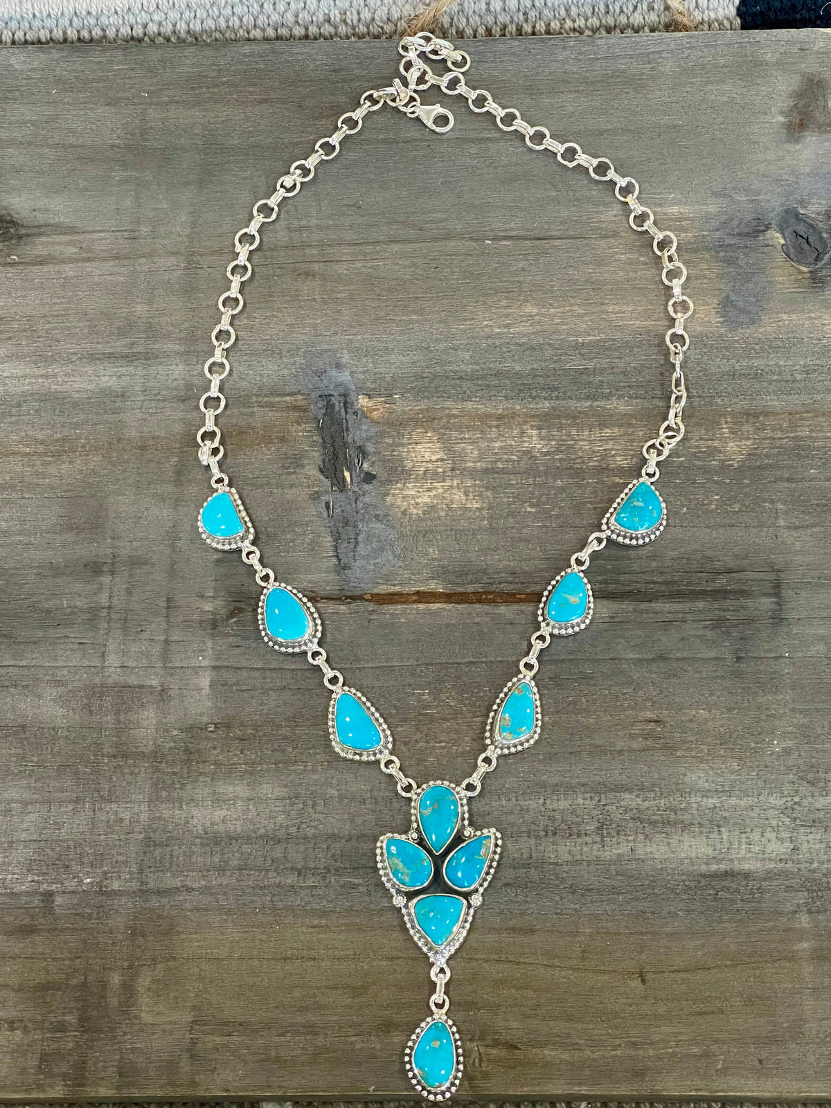 Handmade Sterling Silver Sonoran Mountain Turquoise Lariat Necklace