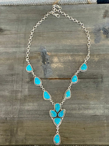 Handmade Sterling Silver Sonoran Mountain Turquoise Lariat Necklace