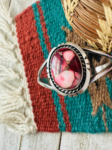 Navajo Sterling Silver & Rose Dahlia Cuff Bracelet