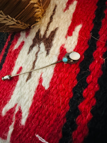 Vintage Navajo Mother of Pearl & Turquoise Hat Pin | Old Pawn Elegance