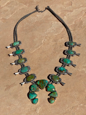 Handmade Sterling Silver & Royston Squash Blossom Necklace