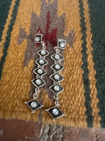 Handmade Mother of Pearl & Sterling Silver Dangle Earrings Signed Nizhoni