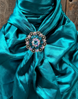 35X35" Solid Teal Wild Rag / Scarf WRS5 - Crystal Concho Wild Rag Slides - Assorted