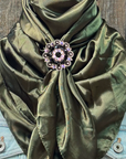 35X35" Solid Olive Wild Rag / Scarf WRS28 - Crystal Concho Wild Rag Slides - Assorted