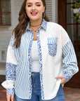 Plus Size Leopard Stripe Patchwork Button-Up Shirt