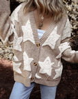 Star Sherpa Textured Buttoned Sweater Cardigan