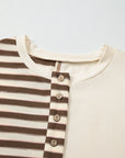 Stripe Patchwork Long Sleeve Henley Top