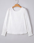 Allison Eyelet Embroidered Smocked Cuff Sheer Blouse