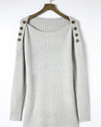Solid Buttoned Drop Shoulder Sweater