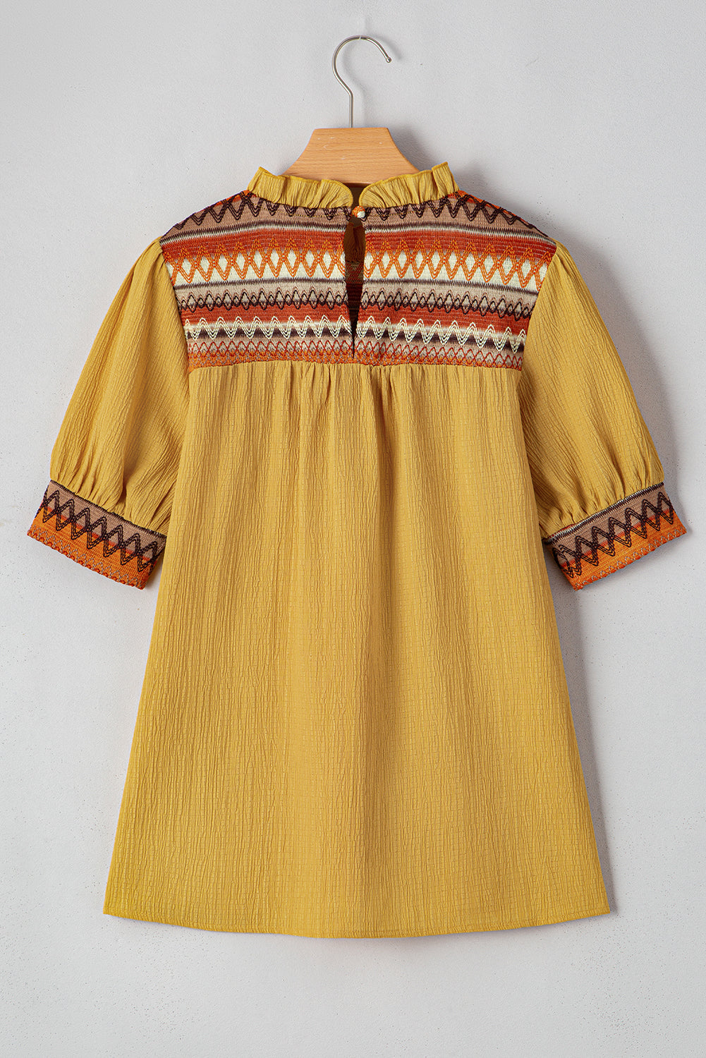 Jazlyn Geometric Short Puff Sleeve Frilled Blouse