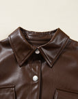 Leather Drawstring Hem Pocketed Jacket