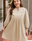 Plus Size Corduroy Scallop Notched Neck Mini Dress