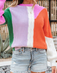 Colorblock Textured Knit Drop Shoulder Sweater
