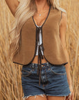Contrast Trim Sherpa Tie-Front Vest