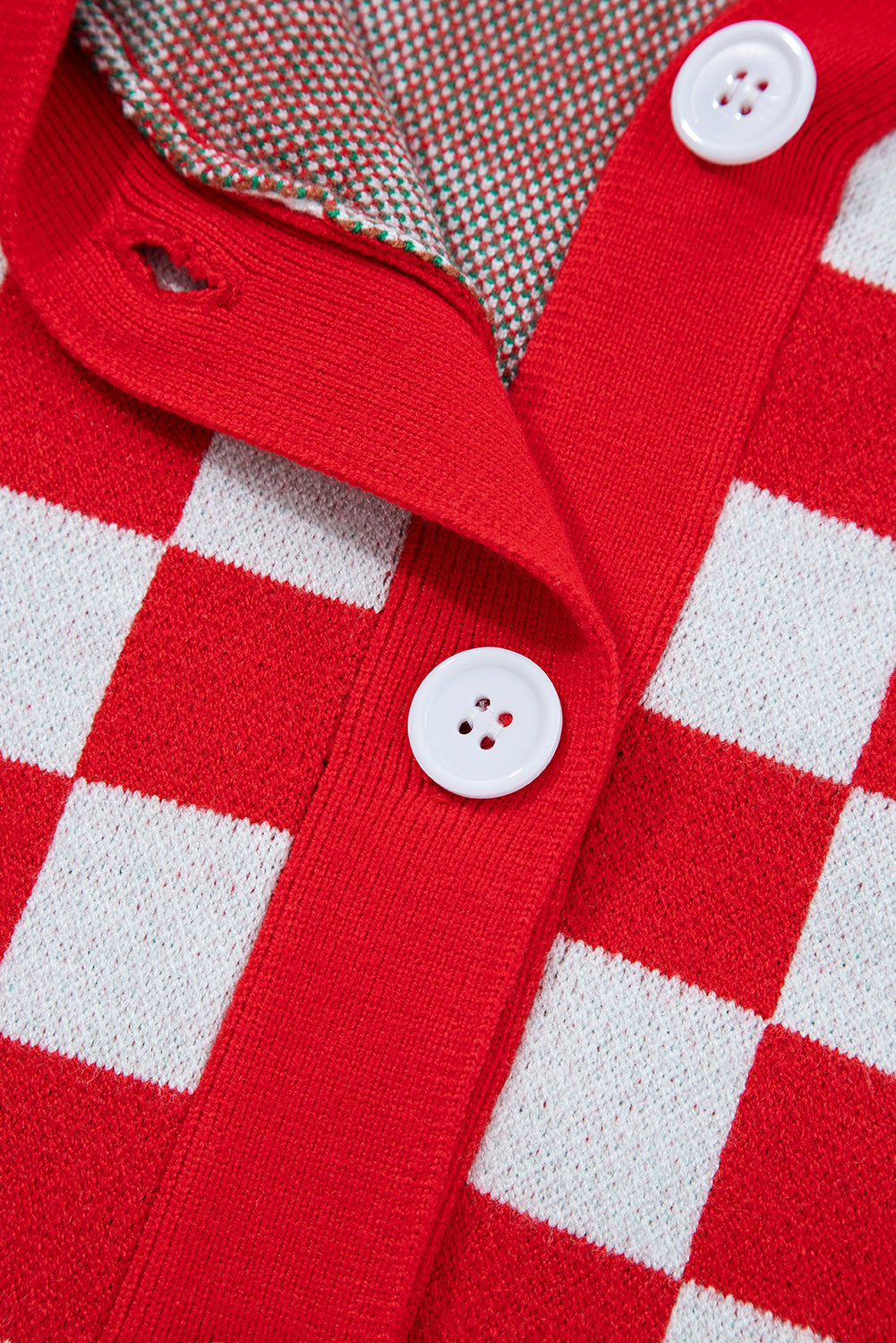 Checker Christmas Tree Buttoned V-Neck Cardigan Sweater