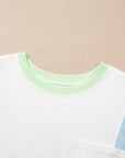 Colorblock Patchwork 3/4 Sleeve Chest Pocket T-Shirt