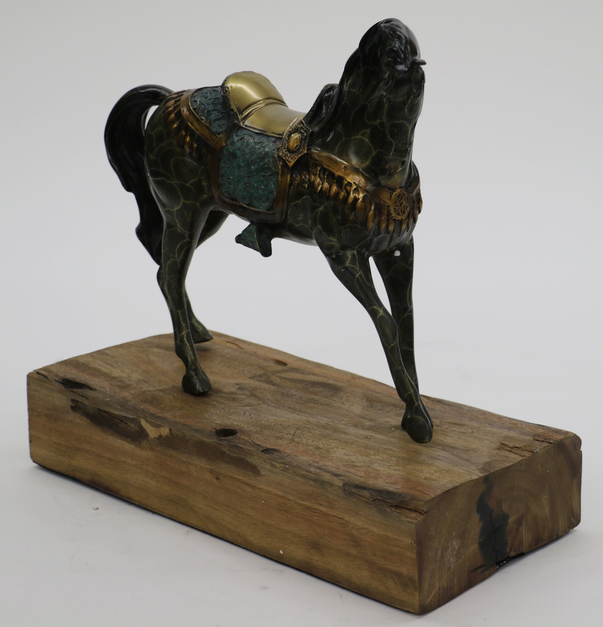 Large Original Loving Horse with his Saddle Western Art Cowboy Bronze Sculpture
