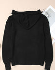 Solid Ribbed Drop Shoulder Hooded V-Neck Sweater