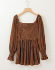 Ribbed Velvet Smocked Babydoll Blouse