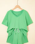 Solid V-Neck Tee and Drawstring Shorts Set