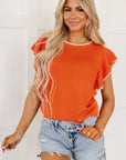 Marilyn Contrast Trim Ruffle Sleeve Knitted Top