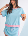 Colorblock Edge Drop Shoulder T Shirt and Skort Set