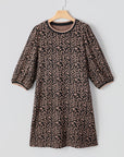 Leopard Bubble Sleeve Shift Mini Dress