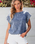 Kelly Acid Wash Pearl Embellishments Denim Top