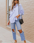 Striped Casual Shirred Cuffs Shirt