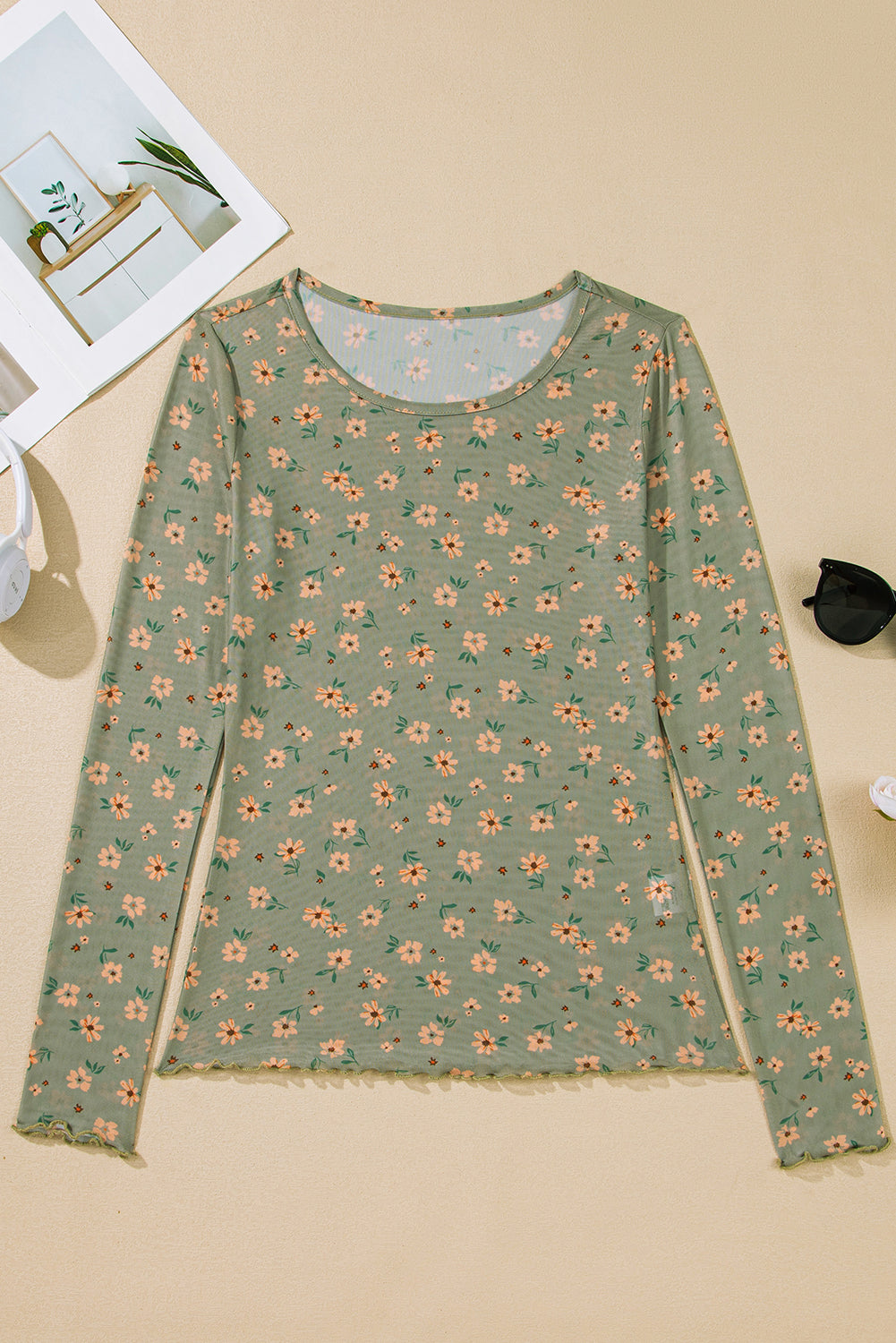 Amber Vintage Floral Mesh Long Sleeve Top