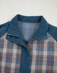 Plaid Corduroy Patchwork Zip-Up Snap-Button Jacket
