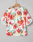 Floral Puff Short Sleeve Blouse
