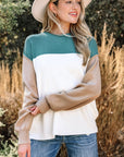 Colorblock Ribbed Knit Long Sleeve Sweater