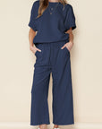 Textured Loose Fit T Shirt and Drawstring Pants Set