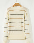 Stripe Ribbed Trim Drop Shoulder Sweater
