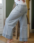 Stripe Denim Button Flap Pocket Cuffed Hem Jeans