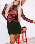 Solid Sequin Mock Neck Long Sleeve Top
